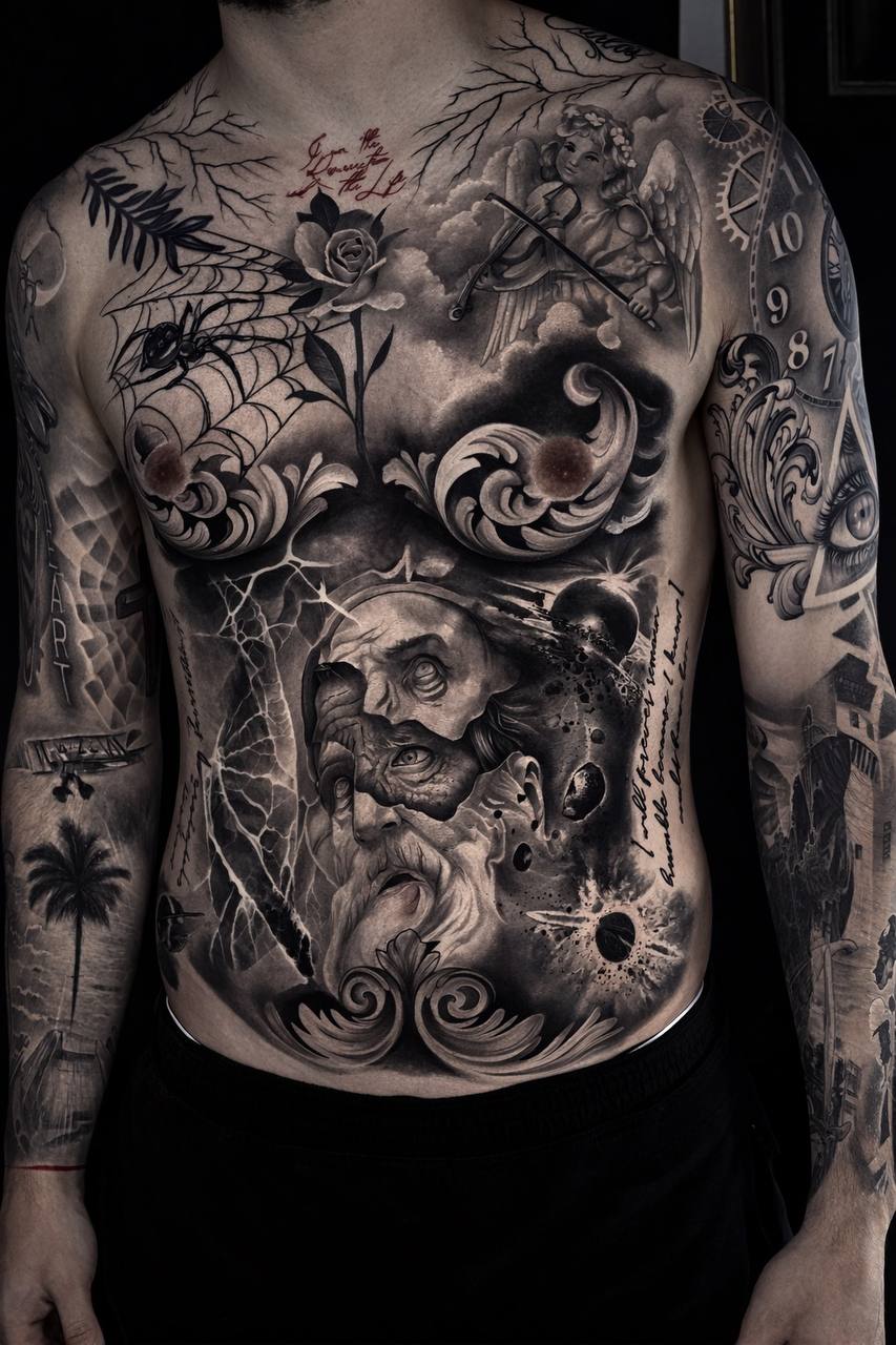 Large black and grey realism tattoo