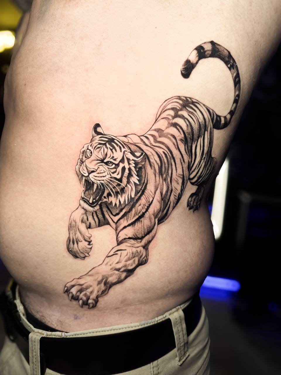 Fine line tiger tattoo